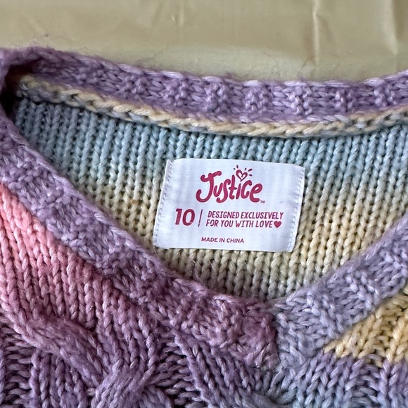 Girls Justice Colorful Cable Knit Sweater size 10 - Picture 2 of 5